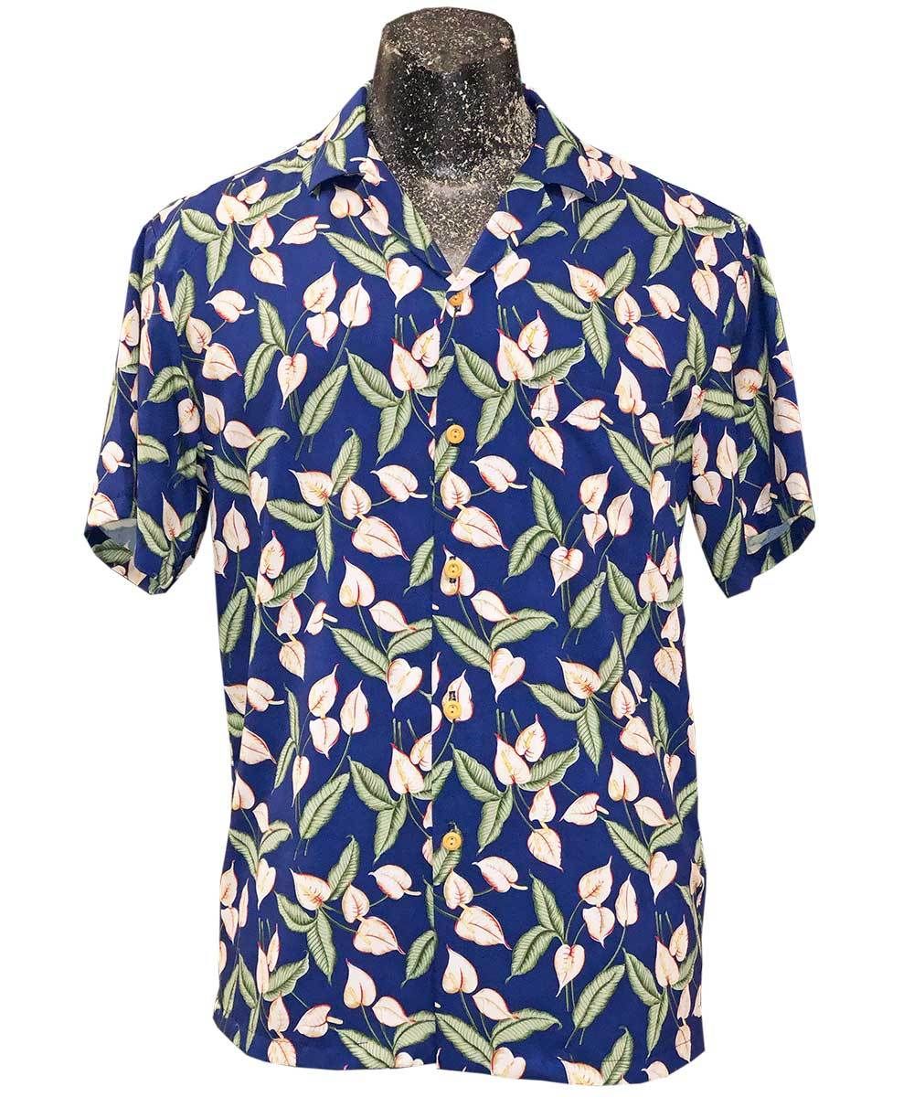 Mini Anthurium Blue Hawaiian Shirt (magnum Pi Shirt)