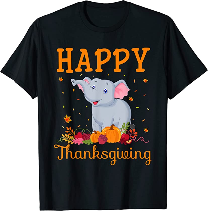 Retro Elephant Happy Thanksgiving Matching Family Pajamas T-Shirt