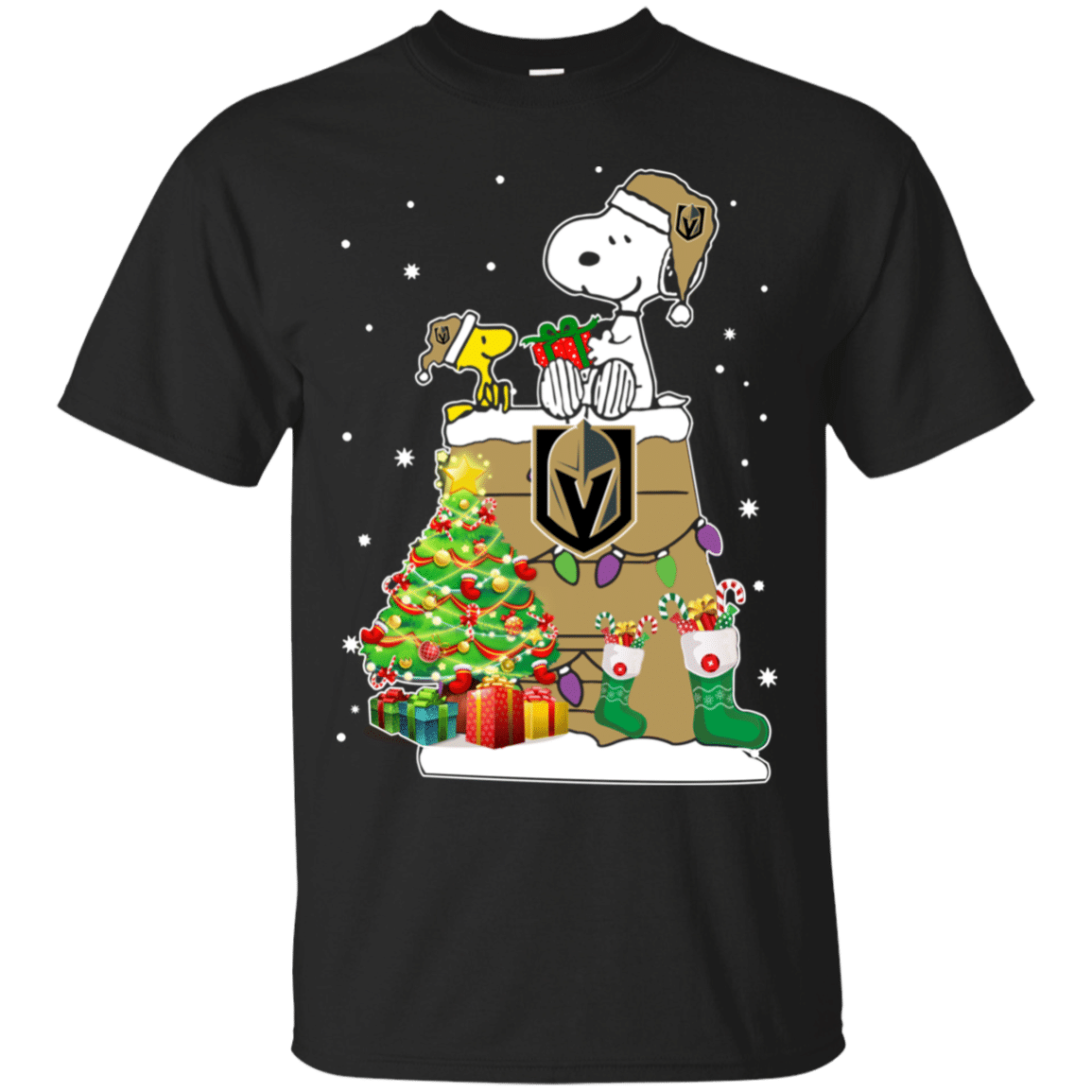 Check Out This Awesome Golden Knights Snoopy & Woodstock Christmas Shirt Cotton Shirt