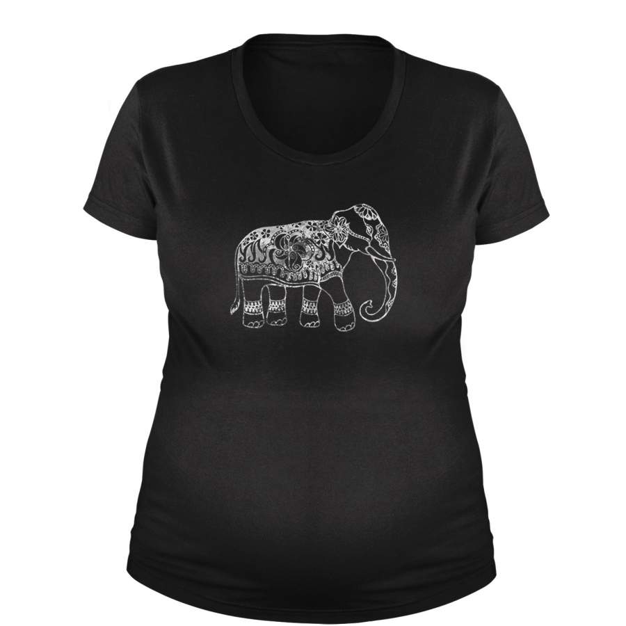 Sacred Elephant Distressed Look Maternity Pregnancy Scoop Neck T-Shirt