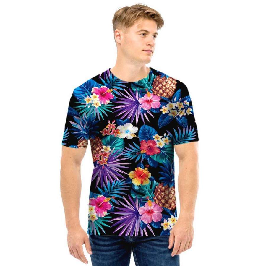 Hawaii Floral Pineapple Print Men T Shirt Ha46109