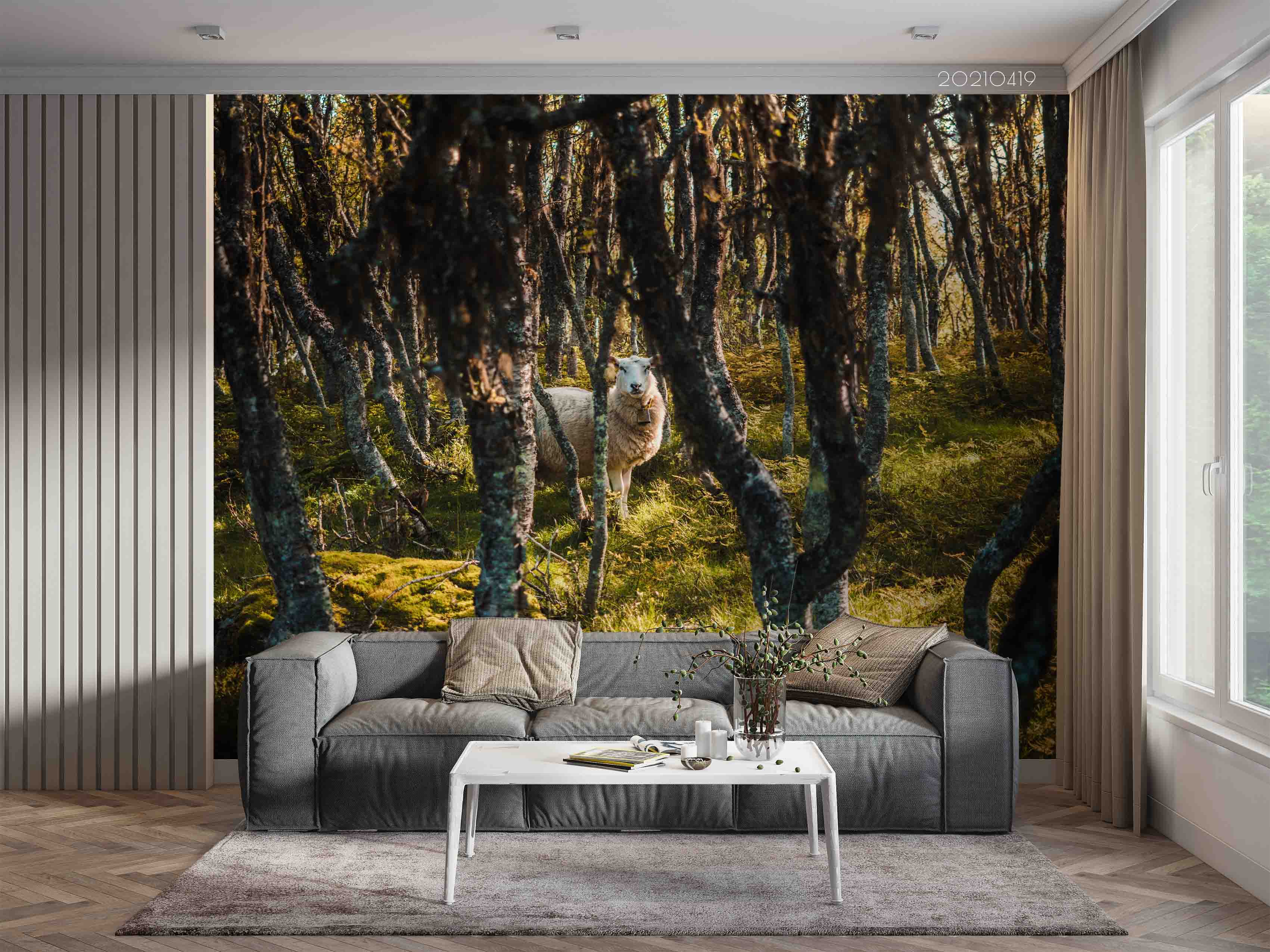 3D Forest Animal Sheep Landscape Wall Mural Wallpaper Lqh 710