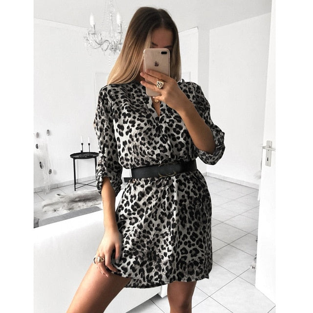 Sexy Leopard Snake Print Striped V-Neck Dress