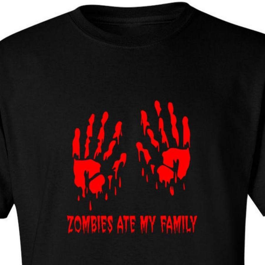 T Shirt Zombies Ate My Family Living Evil Walking Dead Zombie Horror Apocalypse