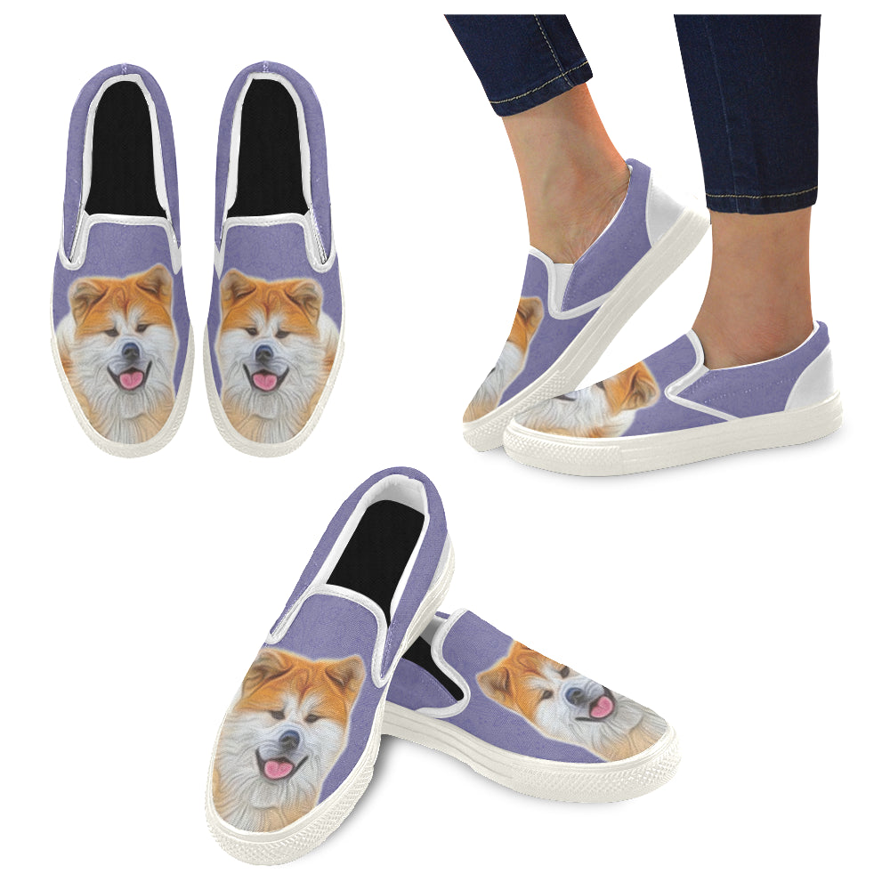 Akita Lover White Women’s Slip-on Canvas Shoes