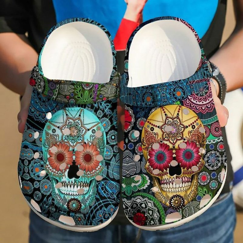 Skull Sugar Flower Floral Mandala 102 Gift For Lover Rubber clog Shoes Comfy Footwear