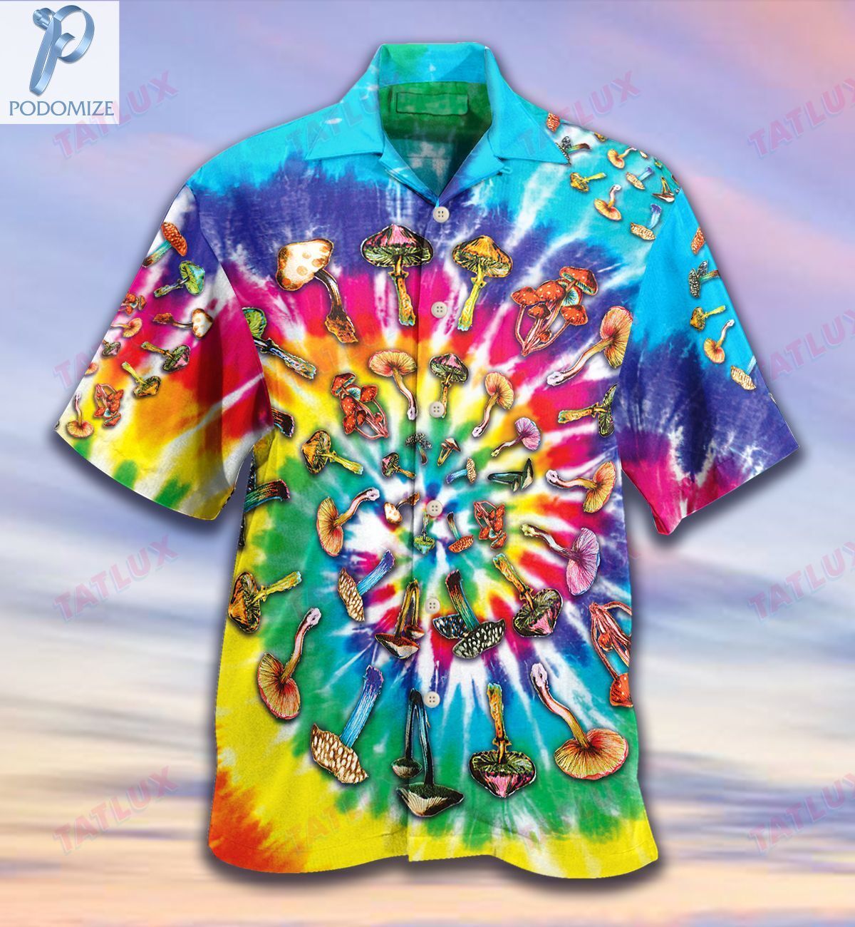 Mushroom Tie Dye Spiral All Over Printed Hawaii Shirt Size S Ha3161