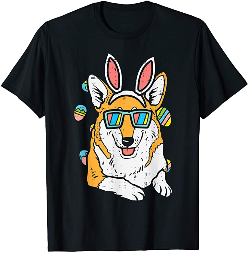 Welsh Corgi Bunny Ears Glasses Eggs Easter Dog Owner Lover T-Shirt