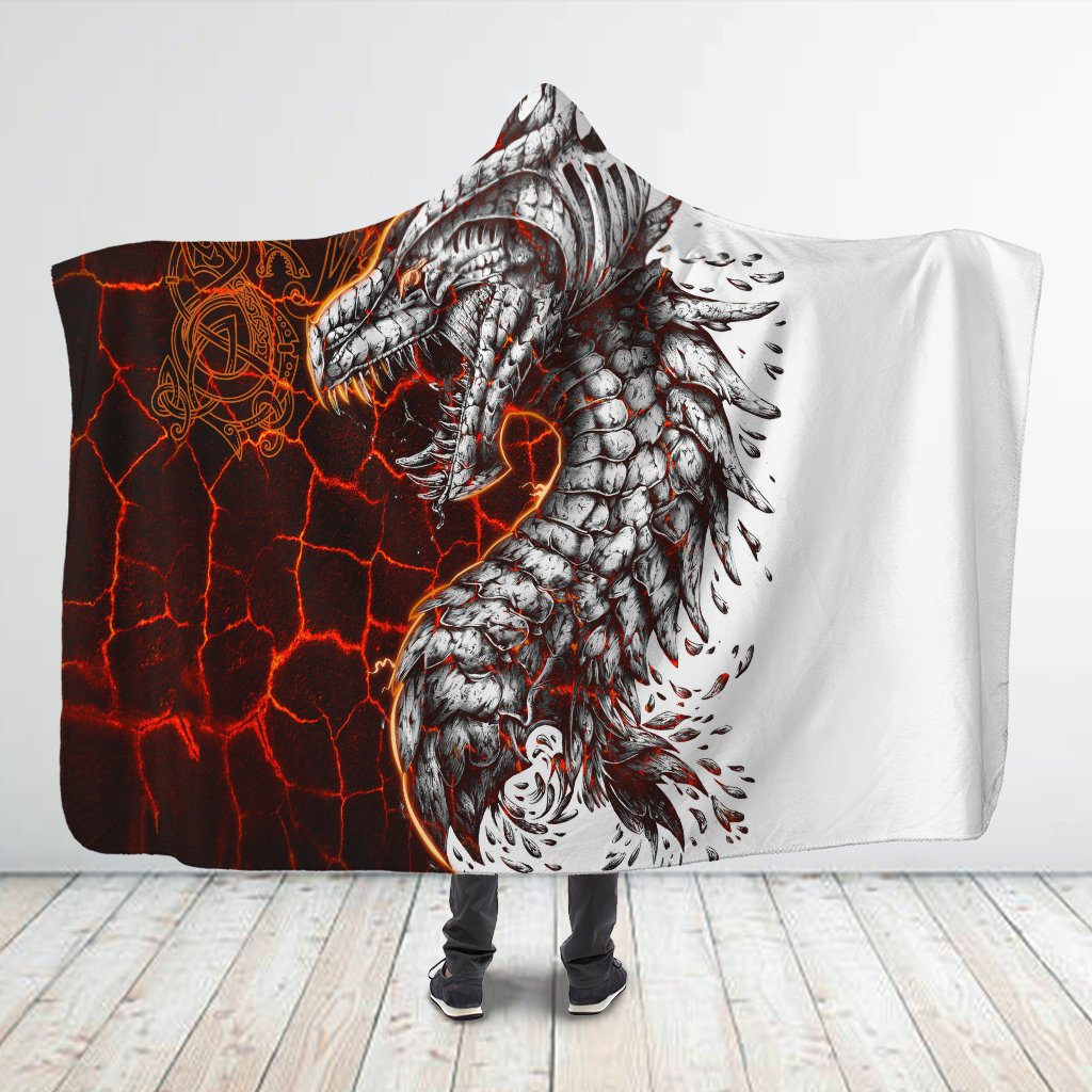 Viticstore™ White Dragon Legend – 3XL white&black&orange 3D All Over Print hooded blanket for Dragon Lovers