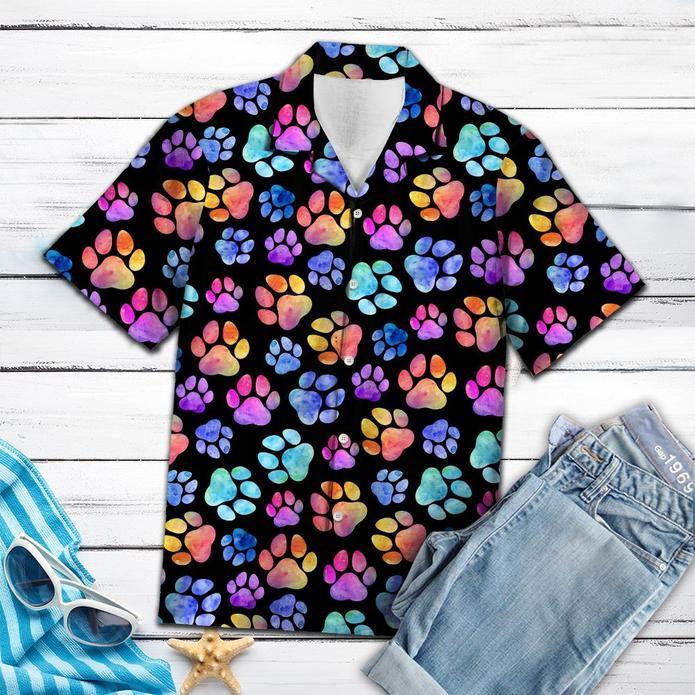 Colorful Dog Pawprint Tropical Hawaii Shirt 131 Ha10460