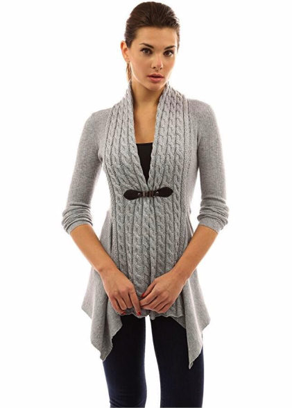 2022 Cable Knit Asymmetrical Long Cardigan V-Neck Long Sleeve Winter Cardigans