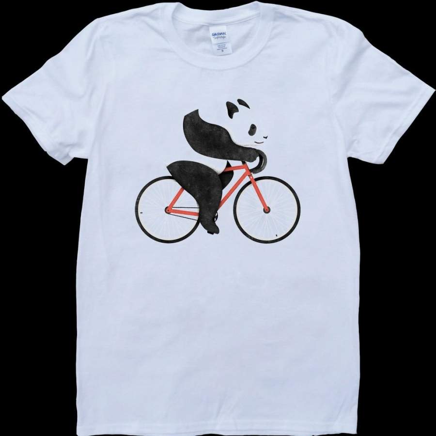 Summer The New Fashion Panda on a Bicycle White Custom Made T-Shirt