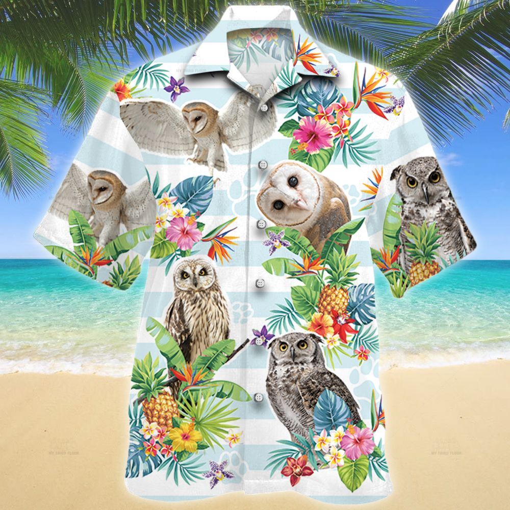 Owl Tropical Flower Hawaii Unisex Print Aloha Short Sleeve Casual Shirt Ha81205