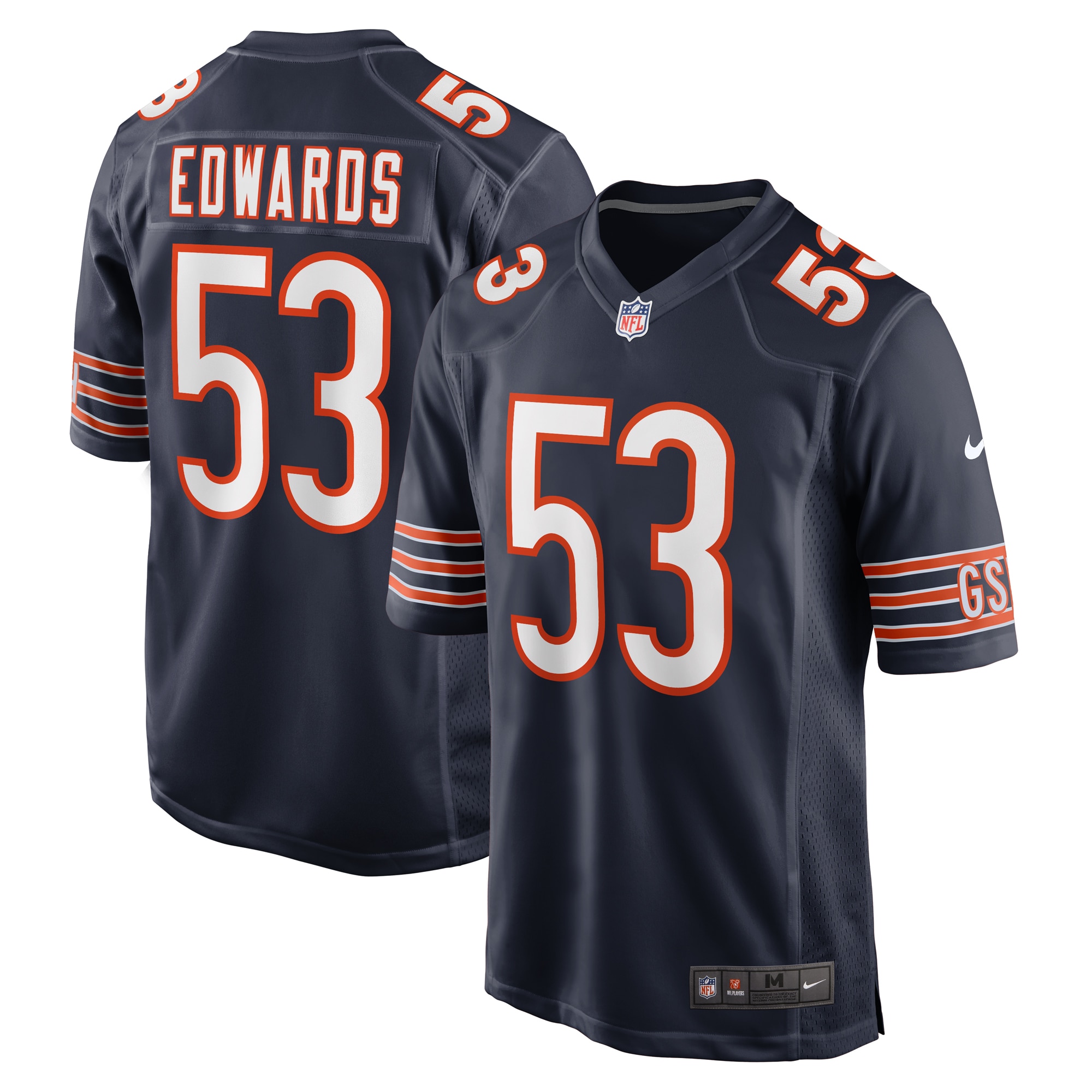 Men’s Chicago Bears TJ Edwards Navy Game Player Jersey