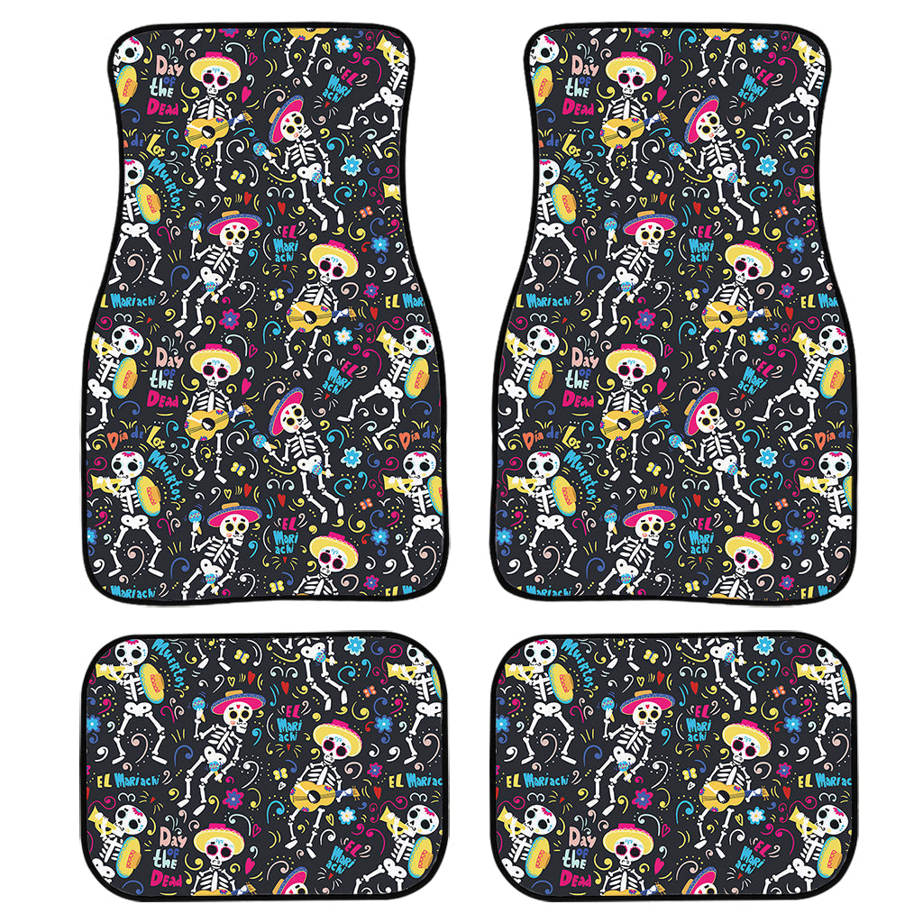 Day Of The Dead Mariachi Skeletons Print Front And Back Car Floor Mats, Front Car Mat