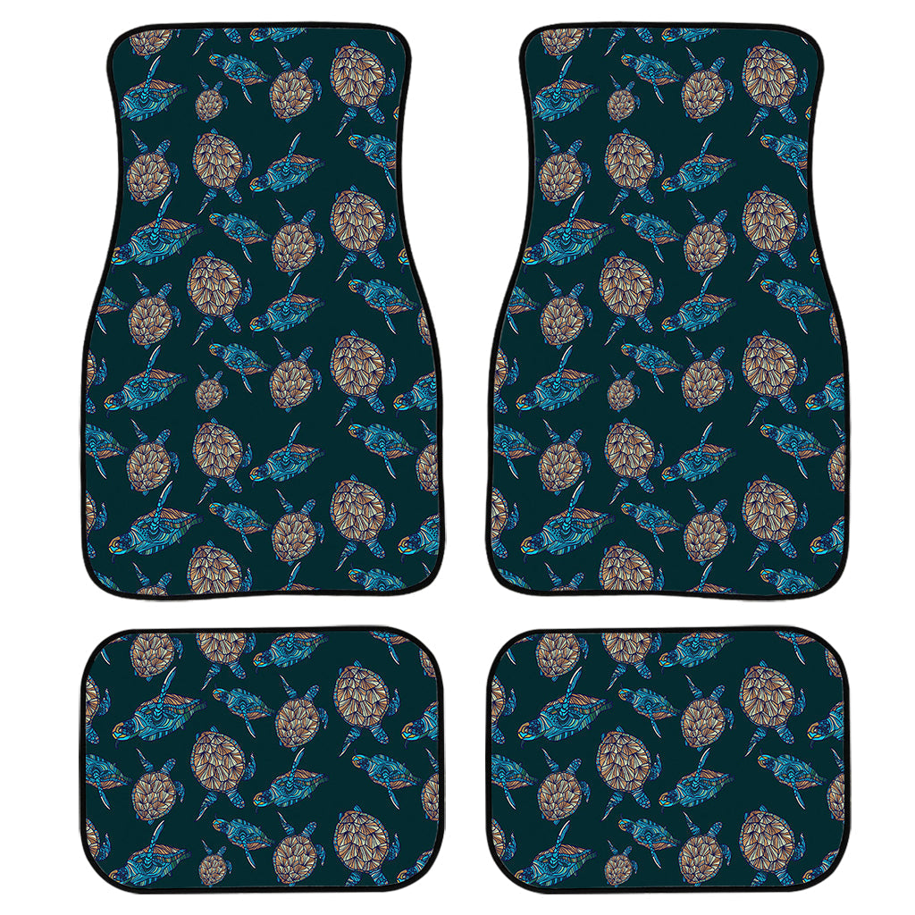 Blue Sea Turtle Pattern Print Front And Back Car Floor Mats, Front Car Mat