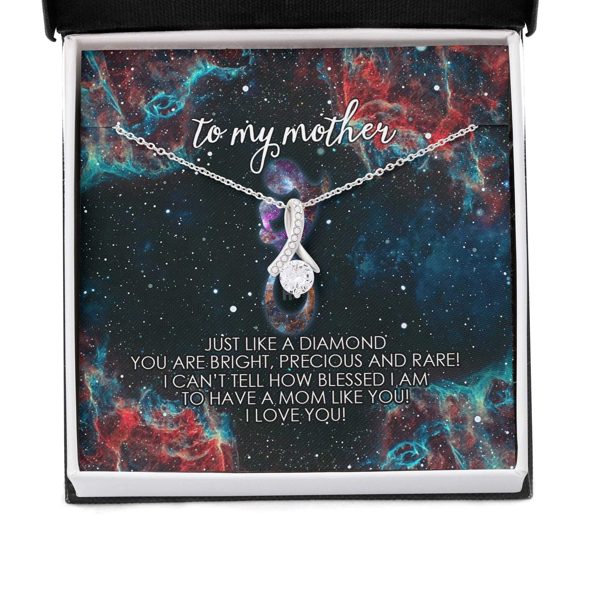 To My Mother Just Like A Diamond Galaxy Message Card Necklace Gifts For Mom Hn