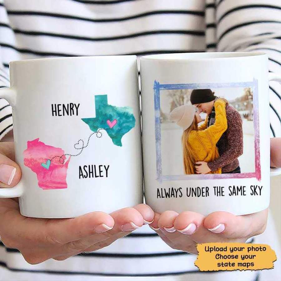 Long Distance Relationship Under Same Sky Photo Personalized AOP Coffee Mug