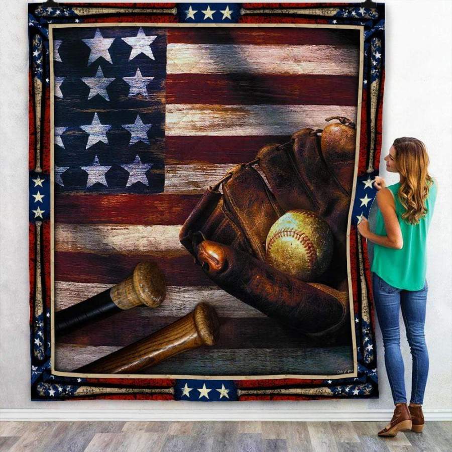 .American Flag Baseball Fleece Blanket with your name & number #H