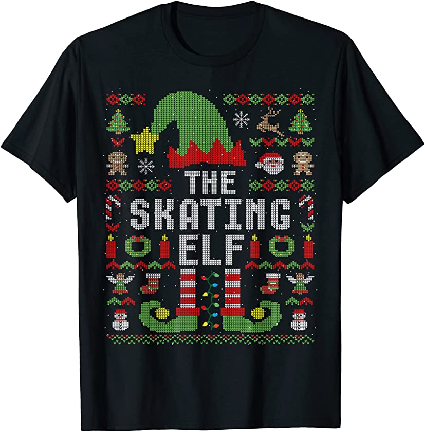 The Skating Elf Ugly Christmas Matching Family Group T-Shirt