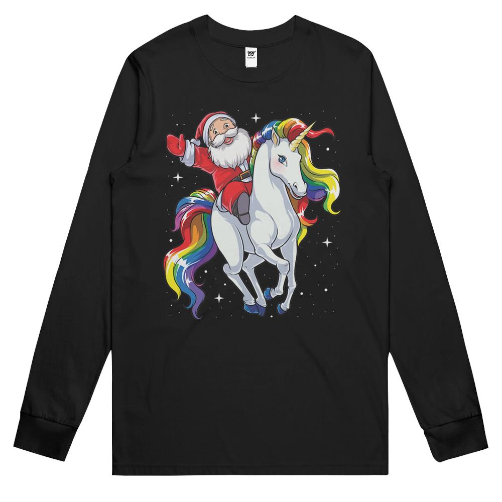 Santa Riding Unicorn Long Sleeve T Shirts Christmas Gifts Rainbow Space Xmas T-Shirt Gifts Ideas Long Sleeve T Shirts