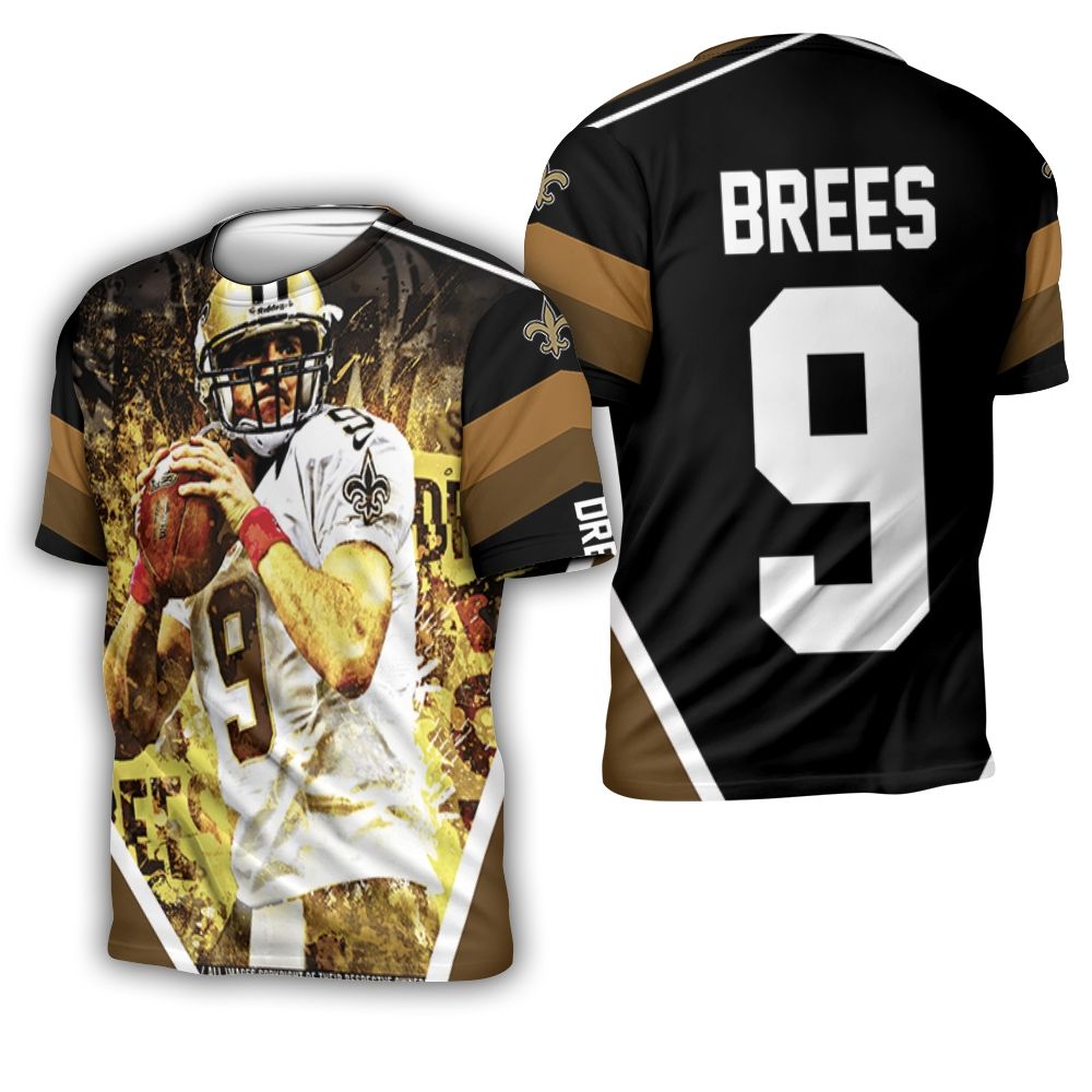 Drew Brees New Orleans Saints Black & Yellow 3D T-Shirt