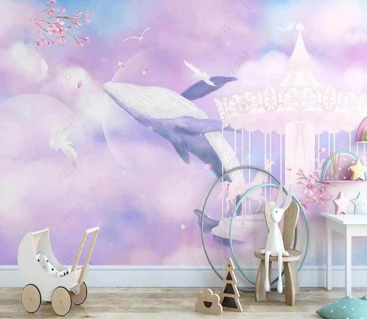 3D Modern Hand-Painted Dreamy Whale Wall Mural Wallpaper Sww1616