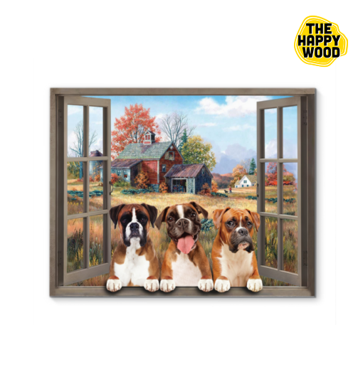 Boxer Farmhouse Window Custom Horizontal Canvas Poster For Home Decoration