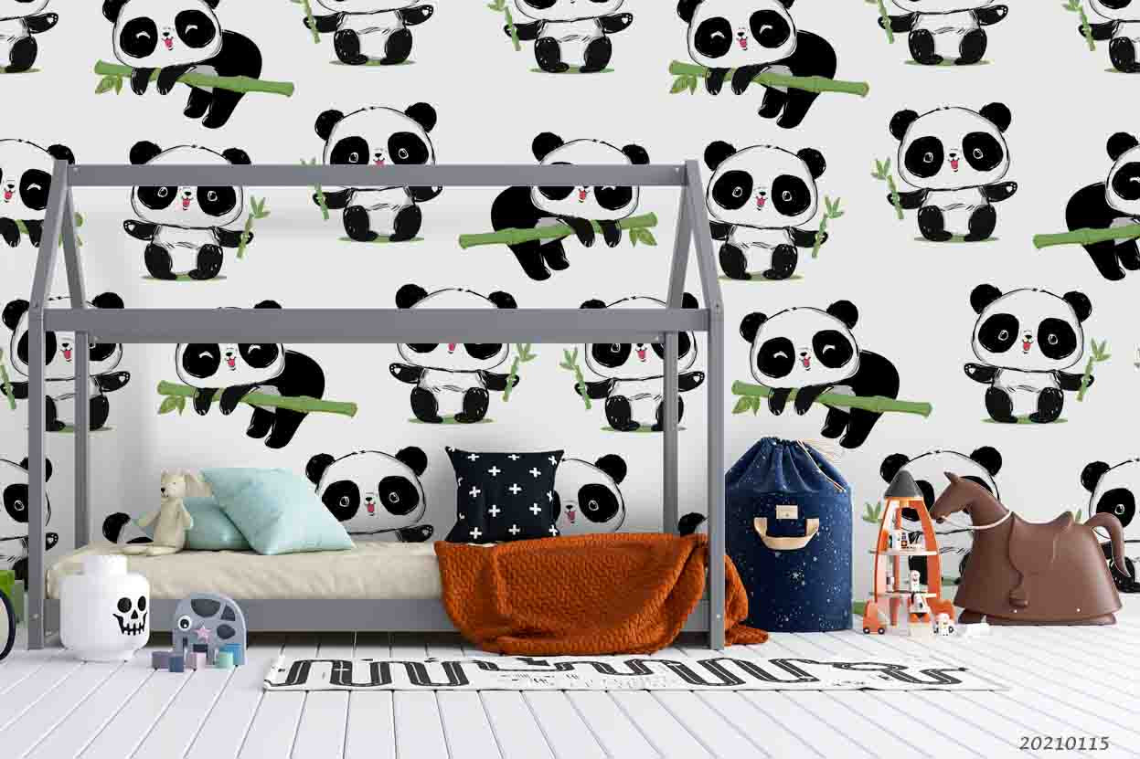 3D Cartoon Animal Panda Wall Mural Wallpaper Lqh 59