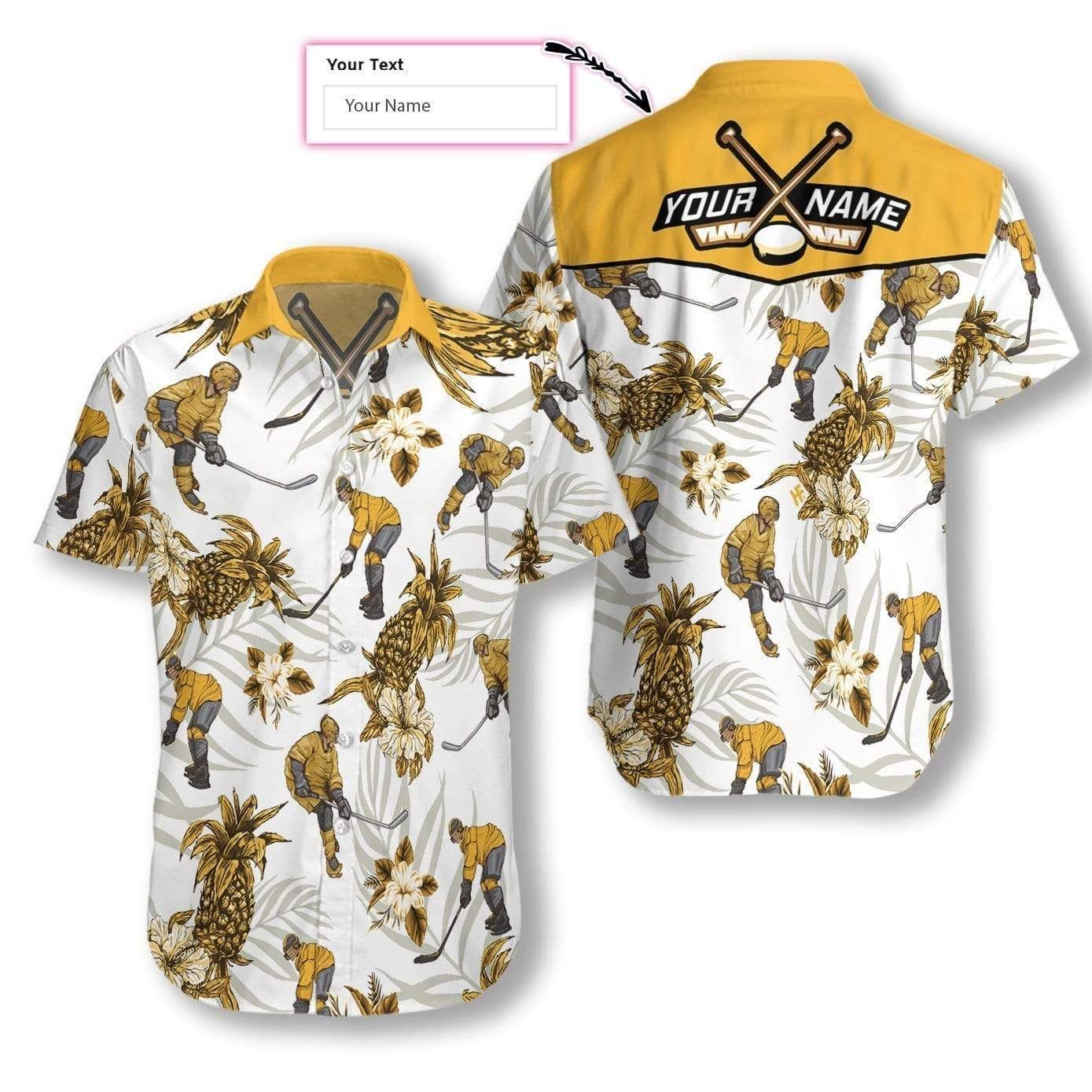 High Quality Personalized Hockey Pineapple Pattern Hawaii Aloha Shirts Custom Name V Ha14323