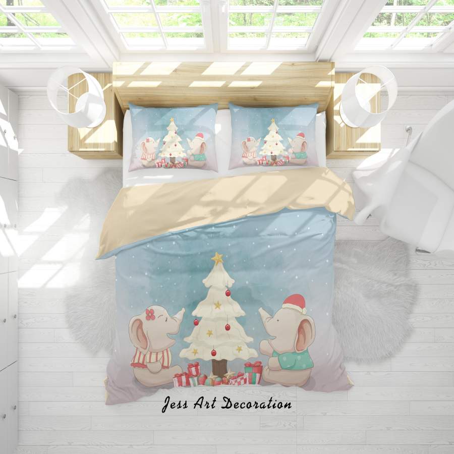 3D Christmas Tree Elephant Gifts Quilt Cover Set Bedding Set Duvet Cover Pillowcases SF32