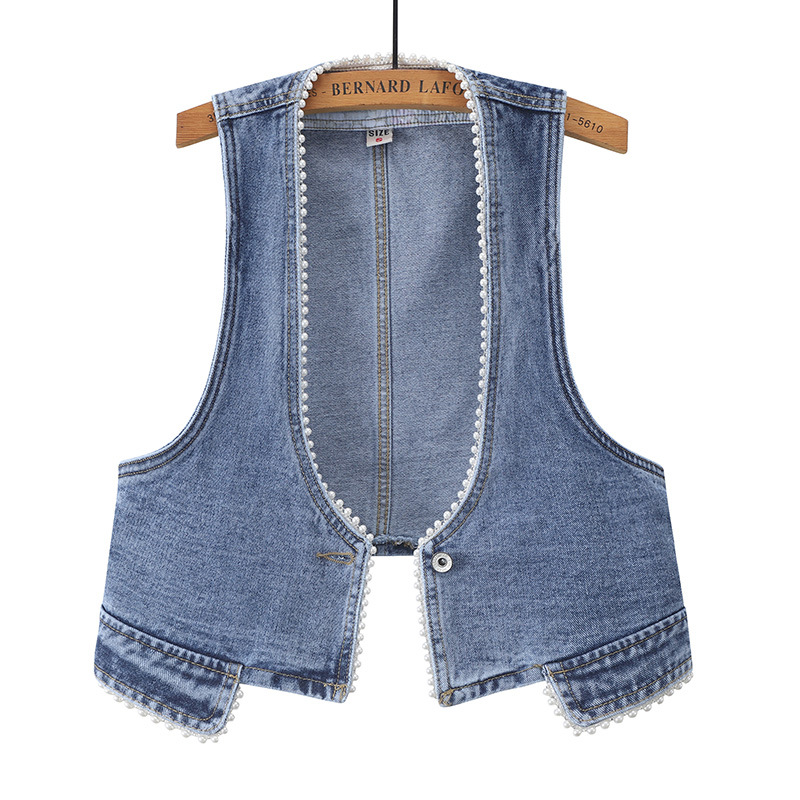 Spring and Summer 2021 New Women’s Beaded Sleeveless Jacket Vest Cowgirl Vest One Button Plus Size All-match Slim Jeans Jacket alx