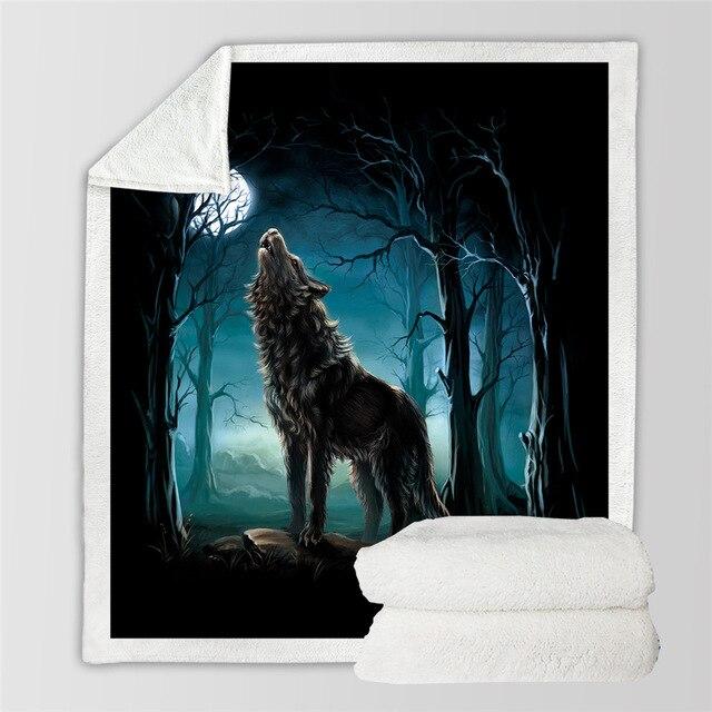 Wolf Sherpa Blanket Animal Wolves Custom Blanket Forest 3D Printed