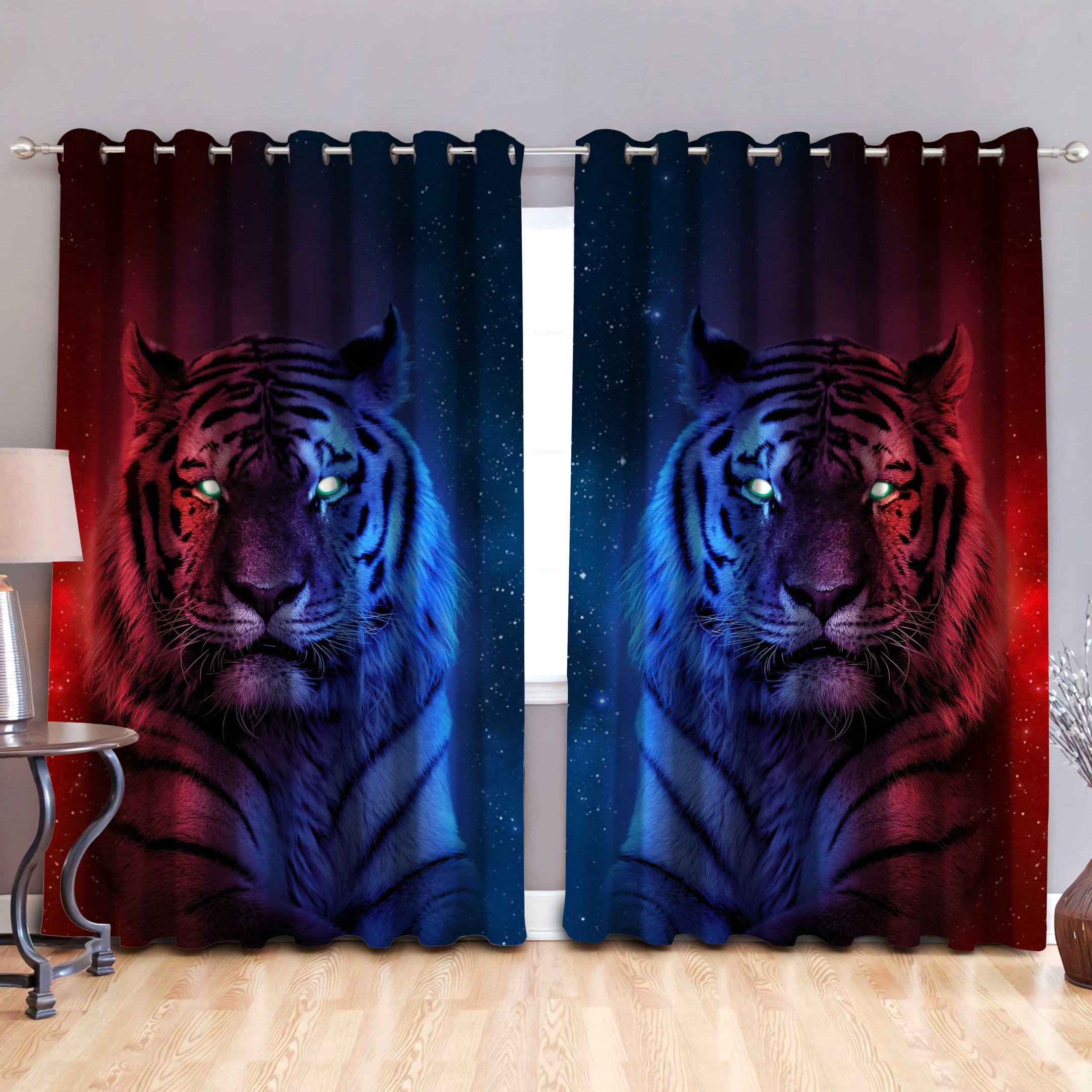 Tiger Star Galaxy All Over Printed Window Curtains