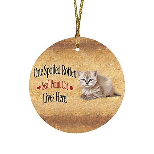 Seal Point Kitten Spoiled Rotten Cat Round Christmas Ornament