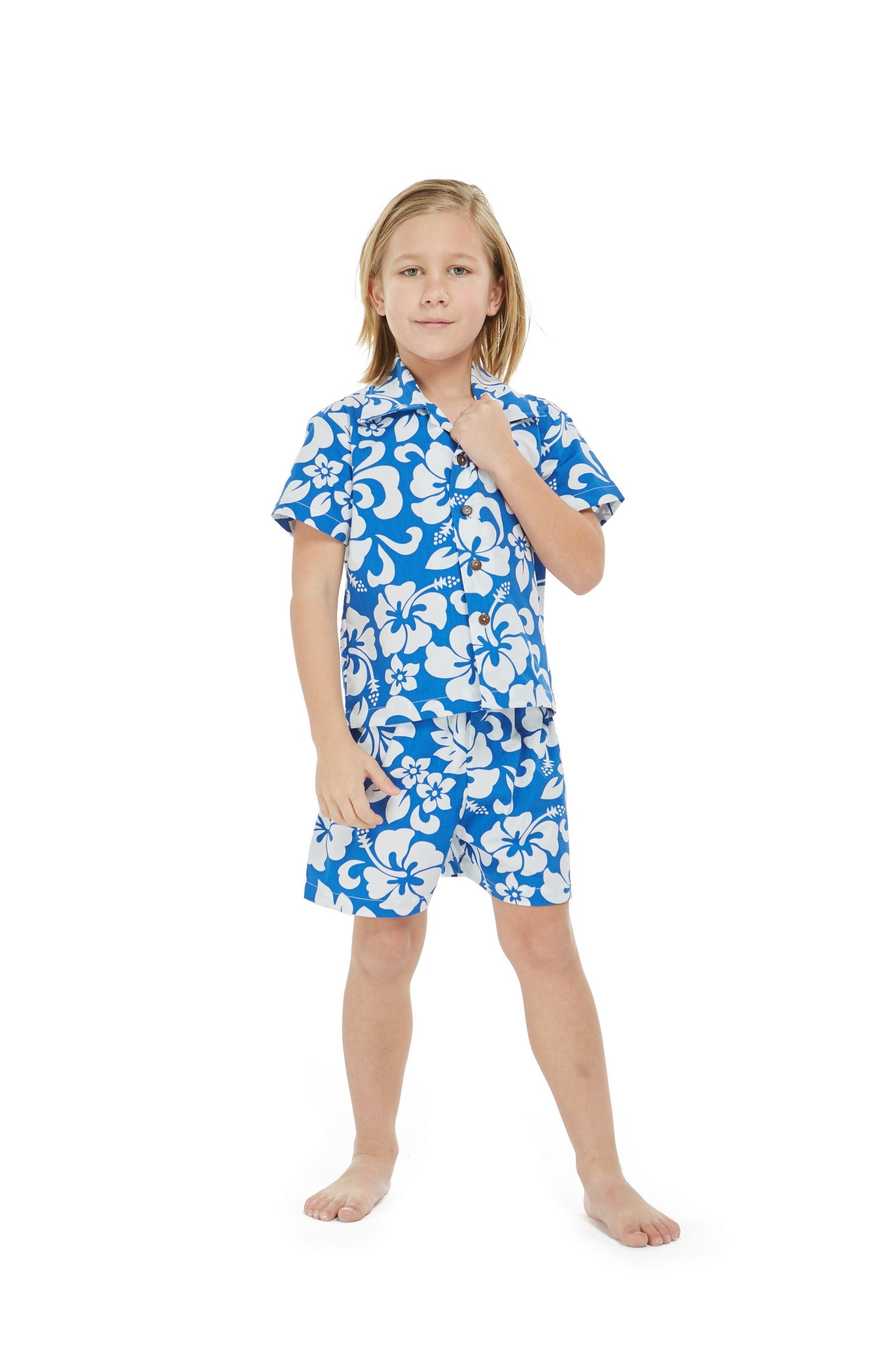 Boy Aloha Shirt Cabana Set in Vintage Hibiscus Blue