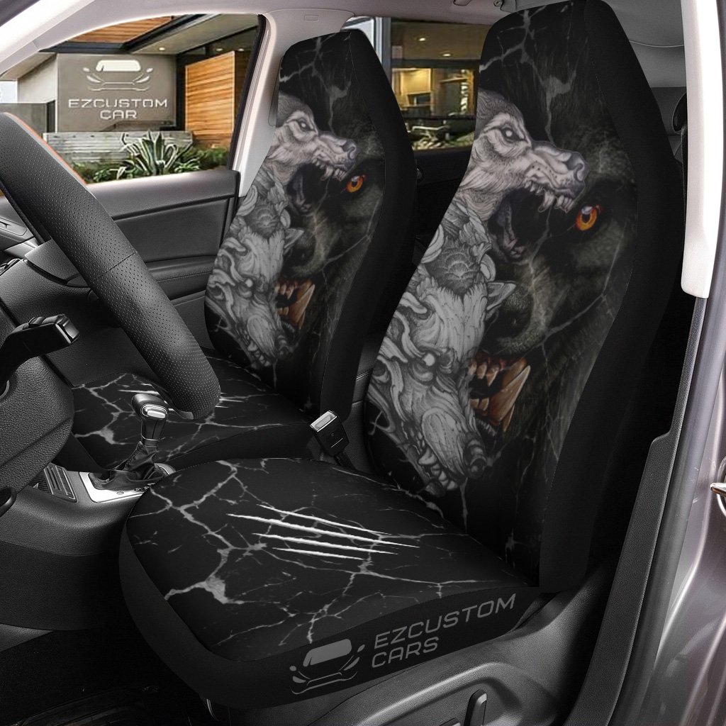 Wolf Fight Car Seat Covers Custom Animal Car Accessories