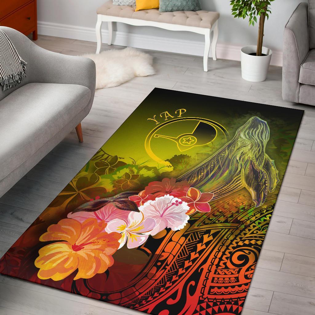 Yap Area Rug – Humpback Whale With Tropical Flowers (Yellow)