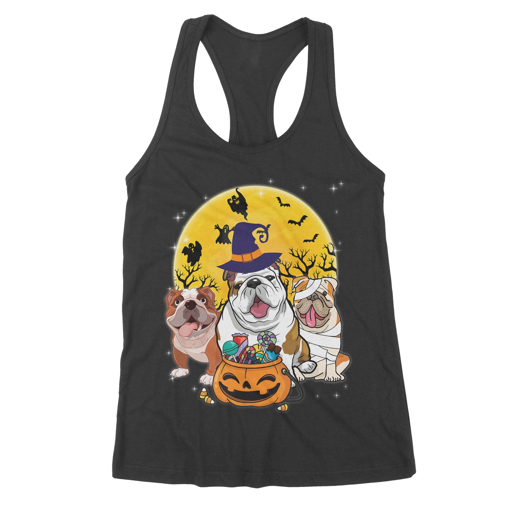 Cute english bulldog with candy pumpkin halloween gift – Premium Women’s Tank