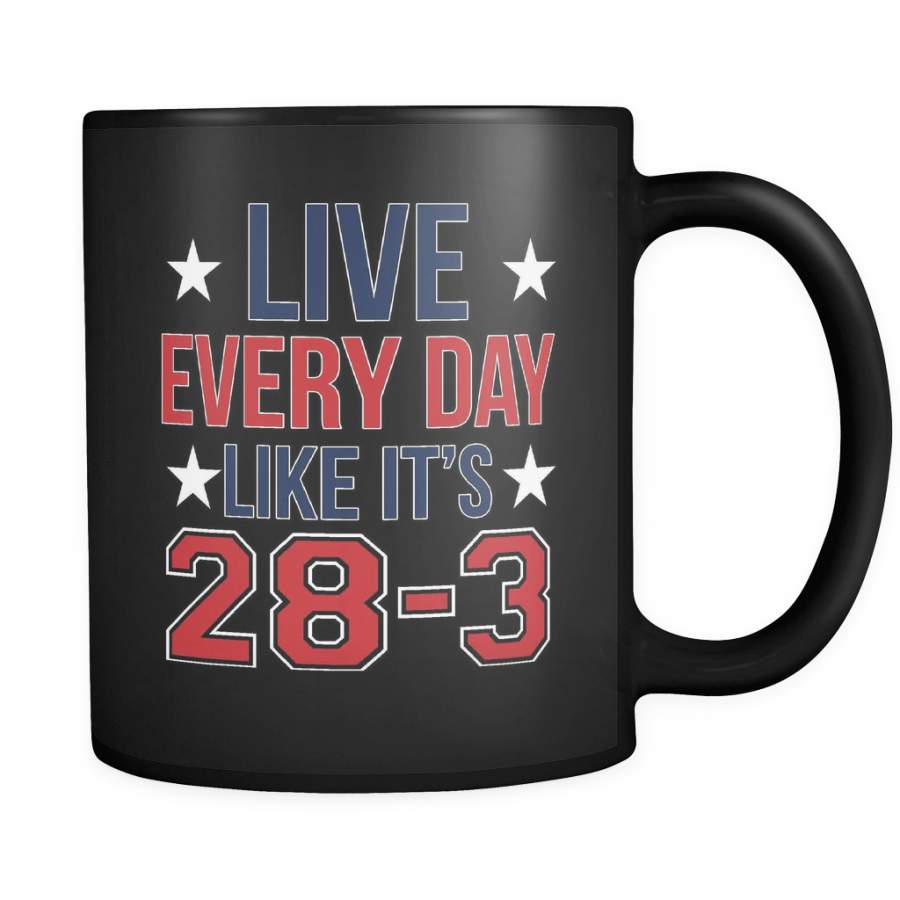 Live Everyday Like It’s 28-3 Mug – Funny New England Patriots Tom Brady GOAT Coffee Cup