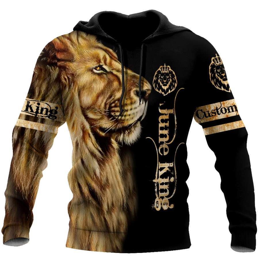 Custom Name June King Lion 3D  All Over Printed Shirt for Men and Women