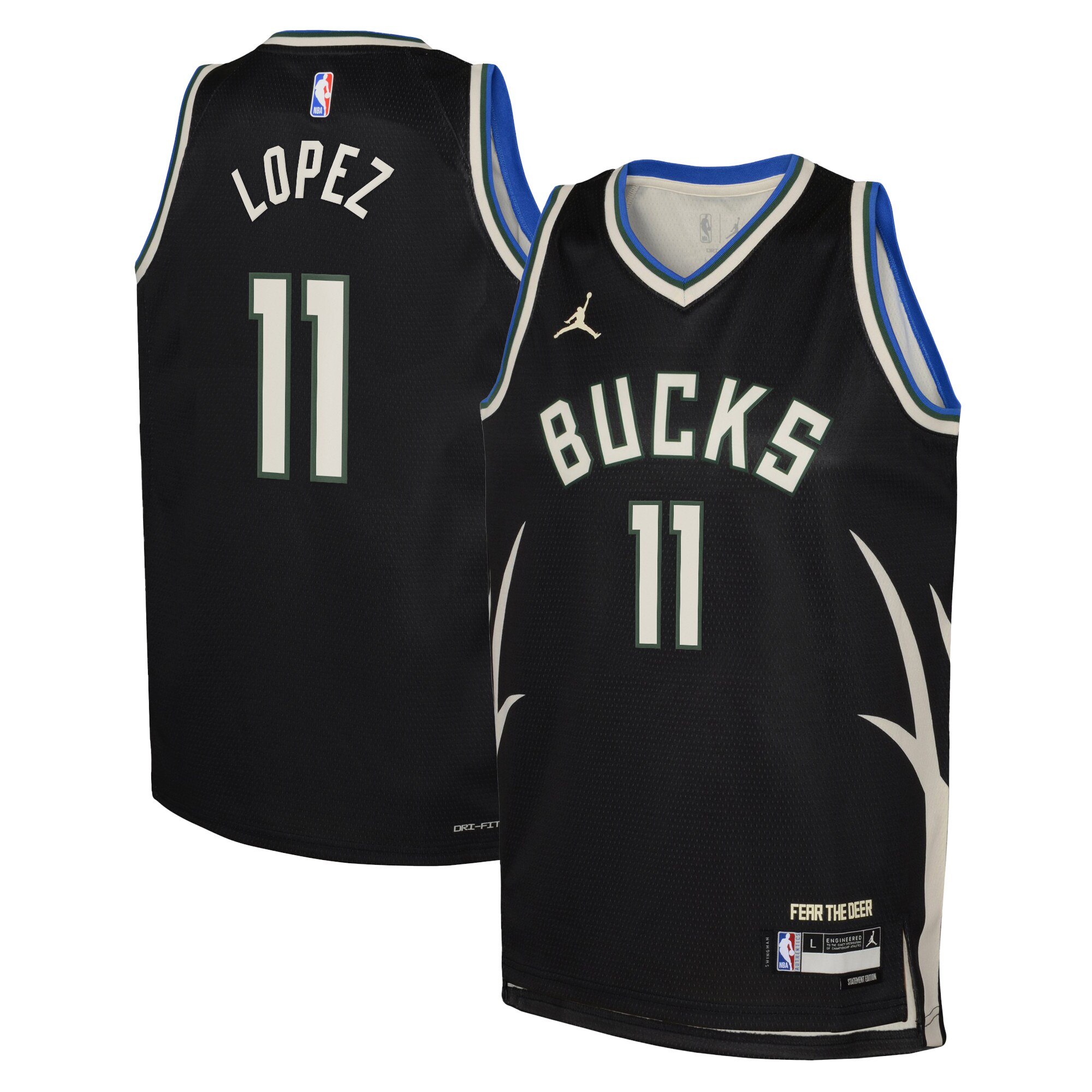 Milwaukee Bucks Jordan Statement Edition Swingman Jersey 22 – Black – Brook Lopez – Youth