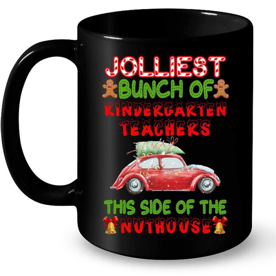 Jolliest Bunch Of Kindergarten Teachers This Side Of The Nuthouse Christmas Vintage Car – Full-Wrap Coffee Black Mug