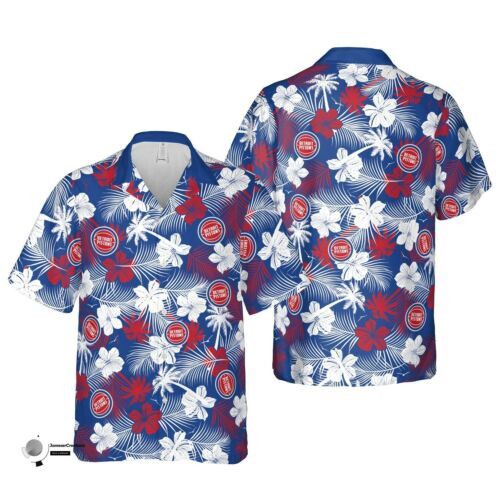 Nba Detroit Pistons Red White Hibiscus Trendy Hawaiian Shirt Aloha Shirt