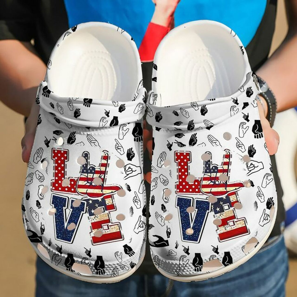 Sign Language I Love You America Gift For Lover Rubber Crocs Clogs Shoes Comfy Footwear