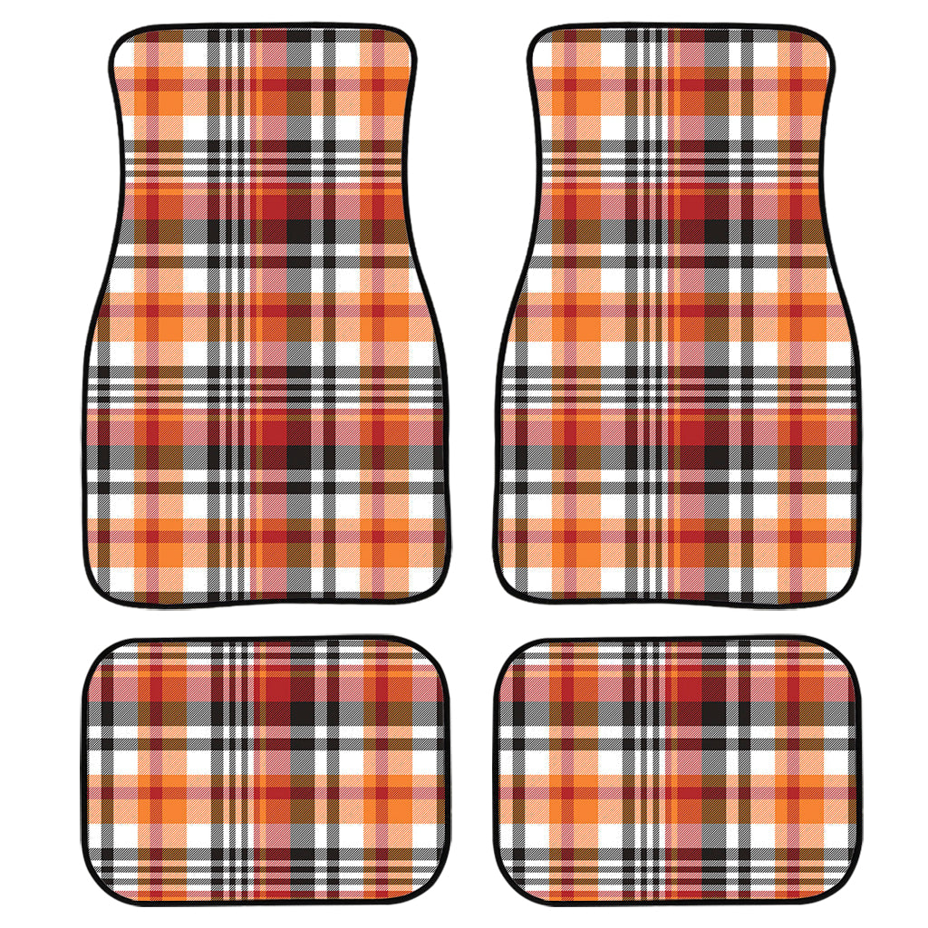 Orange And Black Madras Plaid Print Front And Back Car Floor Mats, Front Car Mat