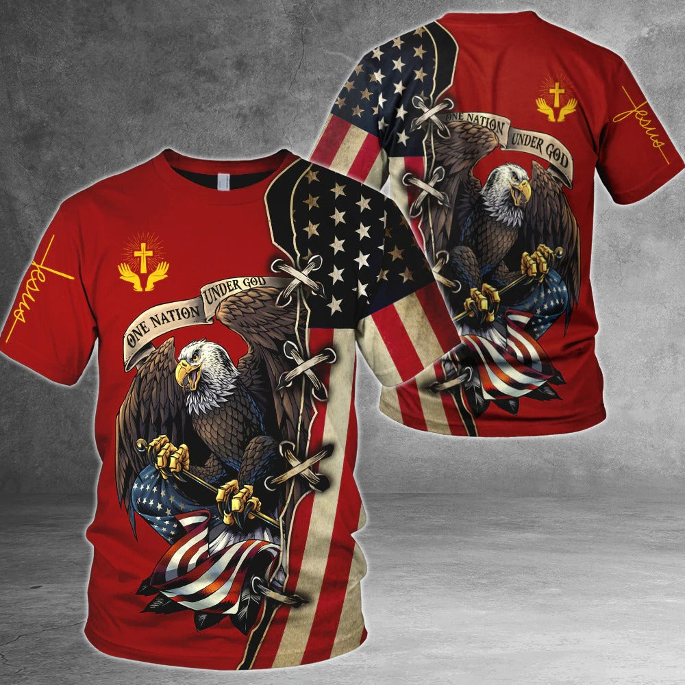 One Nation Under God American Flag Eagle All Over Print Shirt Patriotic 3D Clothing