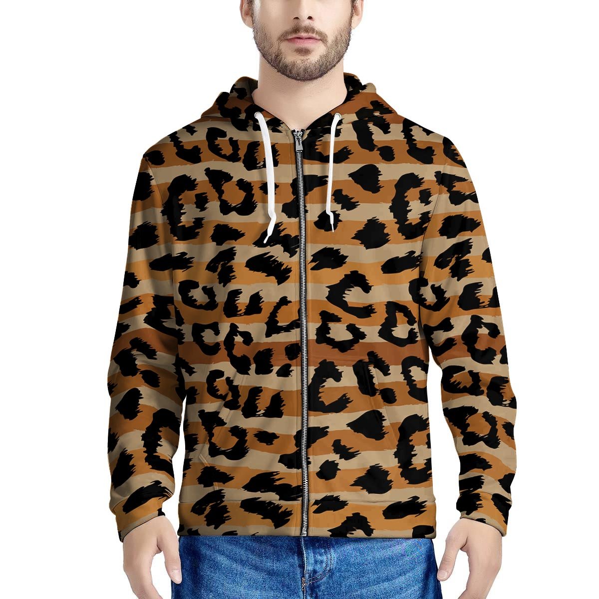 Striped Leopard Men’S Zip Up Hoodie