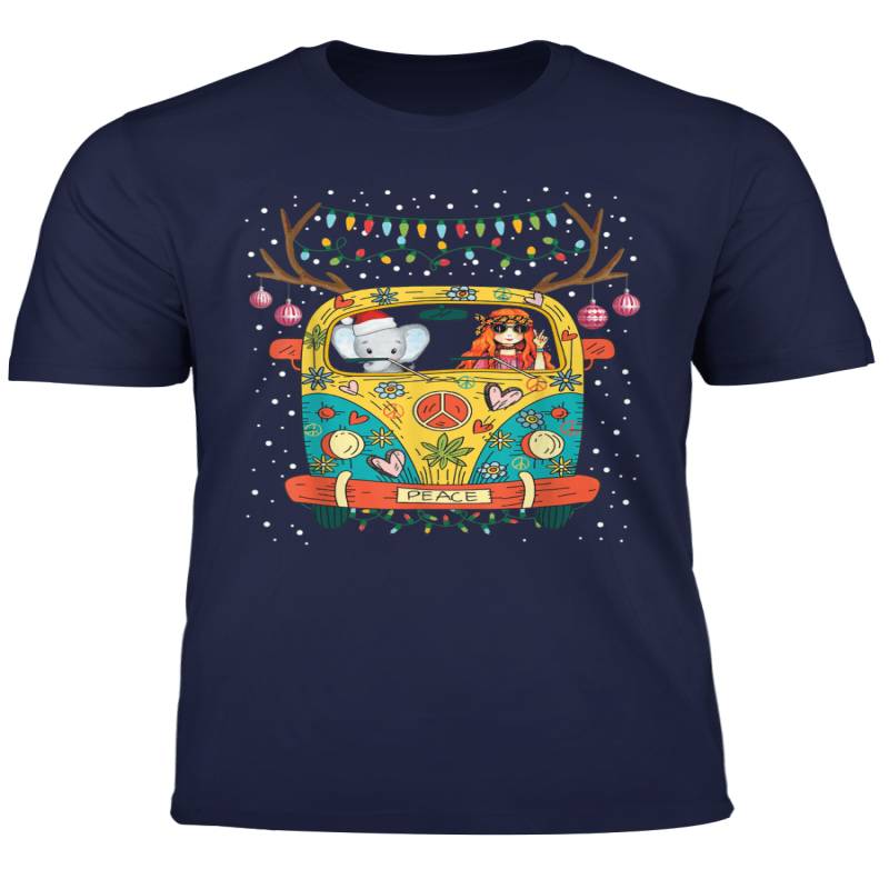 Hippie Van Old Lady Elephant Santa Hat Christmas Gift T Shirt