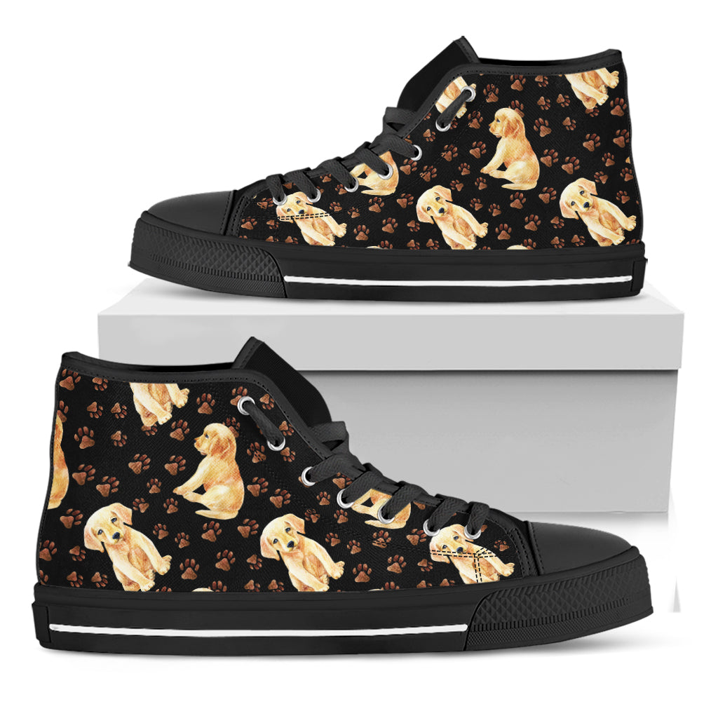 Labrador Retriever Puppy Pattern Print Black High Top Shoes